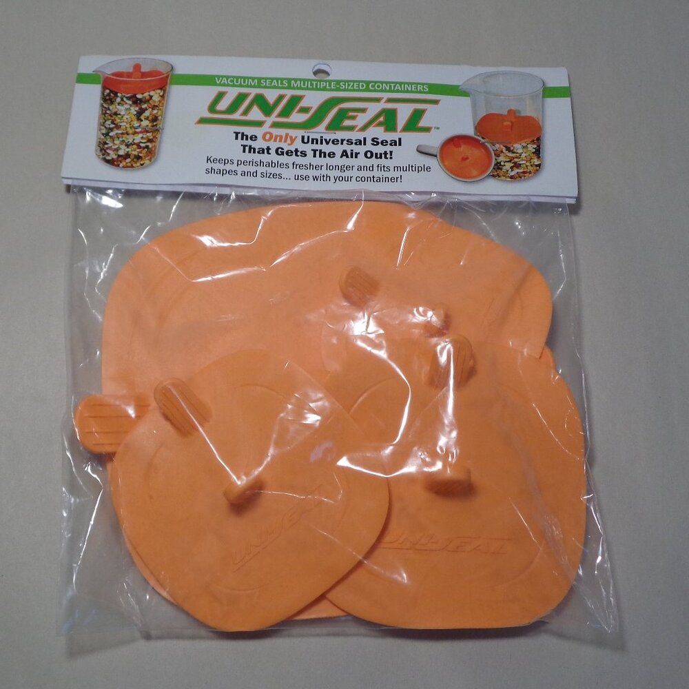 UNI-SEAL LIDS New Orange / 4 Universal Vacuum Seals / Reusable / Food Safe